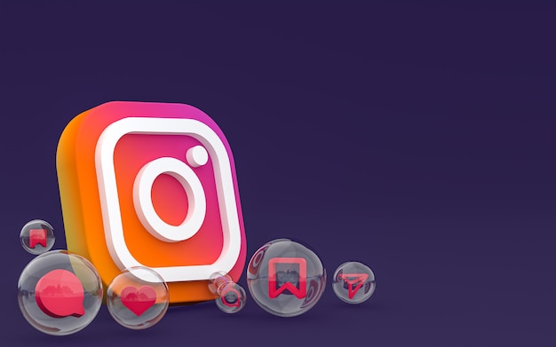 Icono de Instagram en la pantalla del teléfono inteligente o móvil y reacciones de Instagram amor render