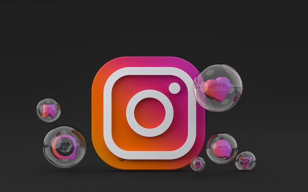 Icono de Instagram en la pantalla del teléfono inteligente o móvil y reacciones de Instagram amor render