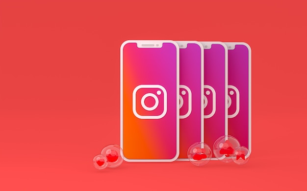 Icono de Instagram en la pantalla del teléfono inteligente o móvil, render 3d