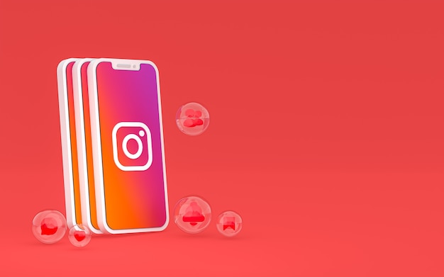 Icono de Instagram en la pantalla del teléfono inteligente o móvil, render 3d