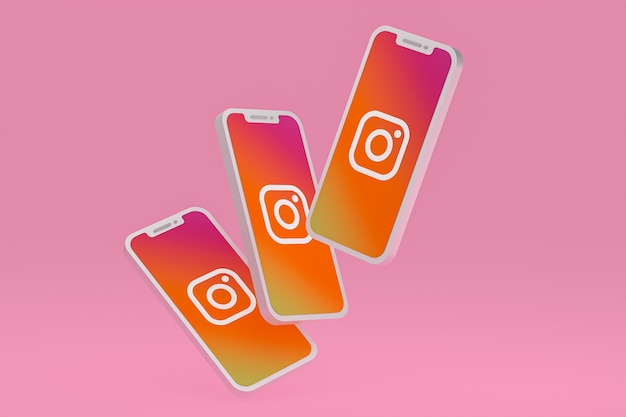 Icono de Instagram en la pantalla del teléfono inteligente o teléfono móvil 3D Render