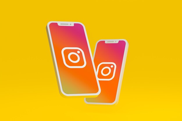 Foto icono de instagram en la pantalla del teléfono inteligente o teléfono móvil 3d render