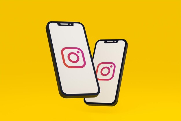 Icono de Instagram en la pantalla del teléfono inteligente o teléfono móvil 3D Render