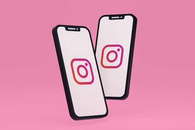 Icono de instagram en la pantalla del teléfono inteligente o teléfono móvil 3d render