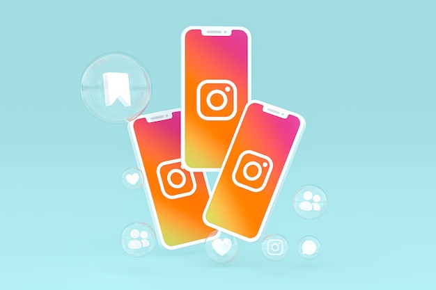 Icono de Instagram en la pantalla de los teléfonos móviles 3D Render