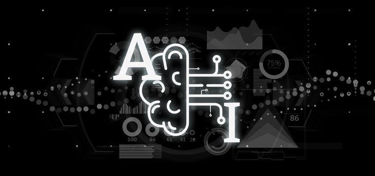 Foto icono de inteligencia artificial con mitad cerebro y mitad circuito.