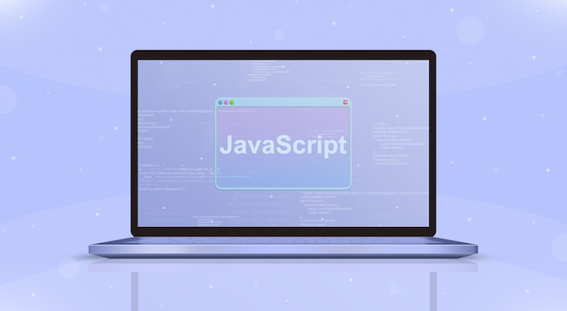 Icono de Javascript en la vista frontal de la pantalla del portátil 3d