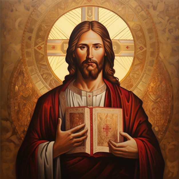 Icono de Jesucristo salvador del hombre mesías hijo de dios concepto religioso Biblia espíritu santo