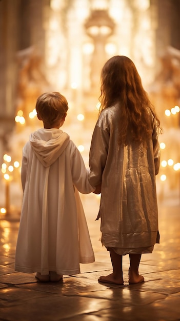 Icono de Jesús y velas encendidas de la iglesia