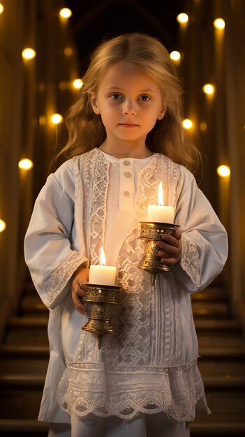 Foto icono de jesús y velas encendidas de la iglesia