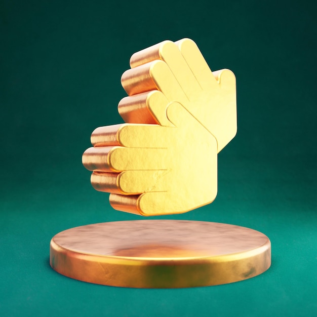 Icono de lenguaje de señas. Símbolo de Lenguaje de Señas Fortuna Gold con fondo verde Tidewater. 3D prestados icono de redes sociales.