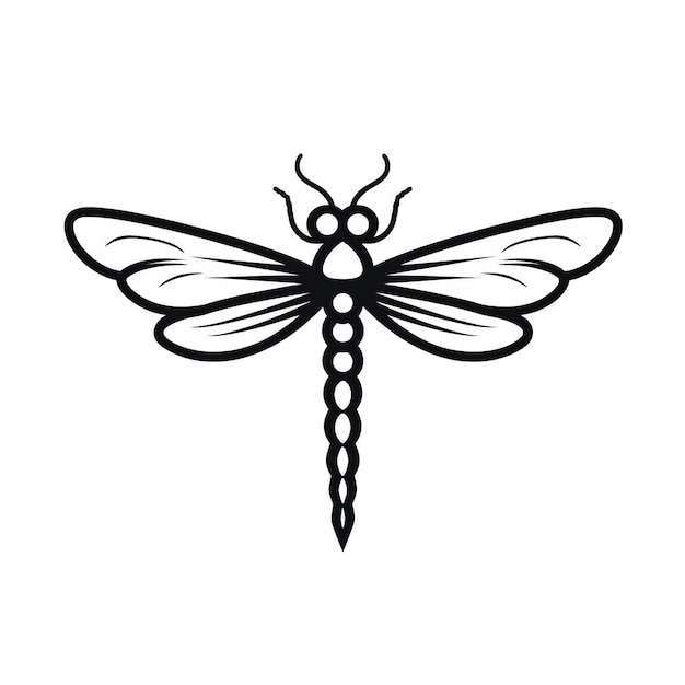 Icono de libélula en contorno vectorial de fondo blanco