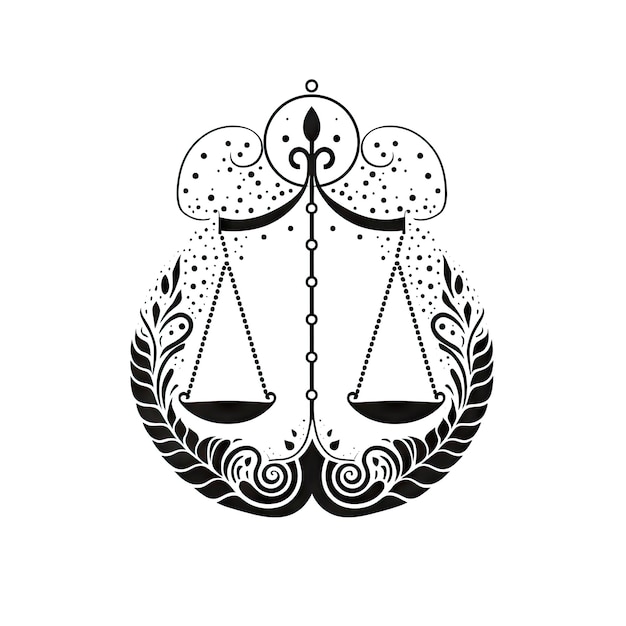 Ícono de Libra Símbolo del zodiaco Escalas ornamentadas Silueta Horóscopo de Libra Pictograma Signo astrológico mínimo