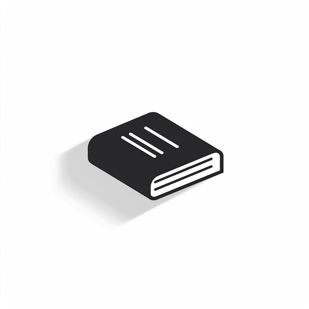 un icono de libro negro con una larga sombra en un fondo blanco generativo ai