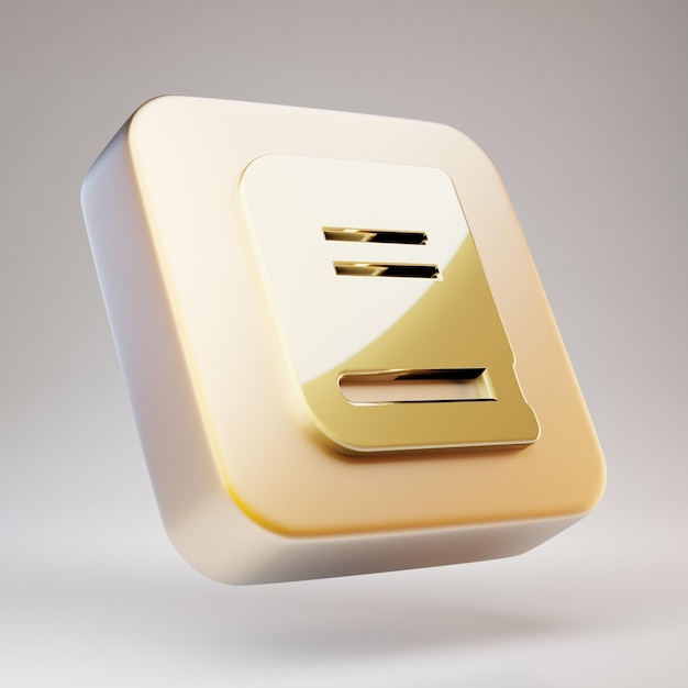 Icono de libro. Símbolo del libro de oro en placa de oro mate. 3D prestados icono de redes sociales.