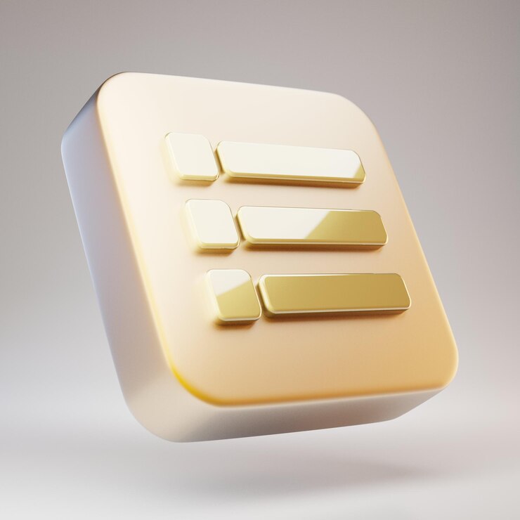 Foto icono de lista desordenada. símbolo de la lira dorada en placa de oro mate. 3d prestados icono de redes sociales.