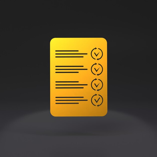 Foto icono de lista dorada con elementos marcados ilustración de render 3d