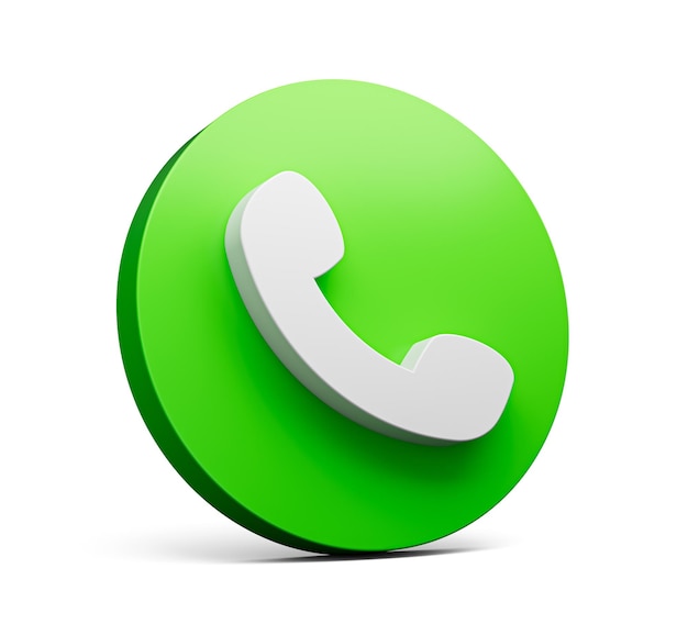 Foto icono de llamada en un círculo verde aislado moderno 3d realista botón de llamada de teléfono renderizado 3d