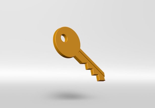 Icono de llave 3D sobre fondo gris