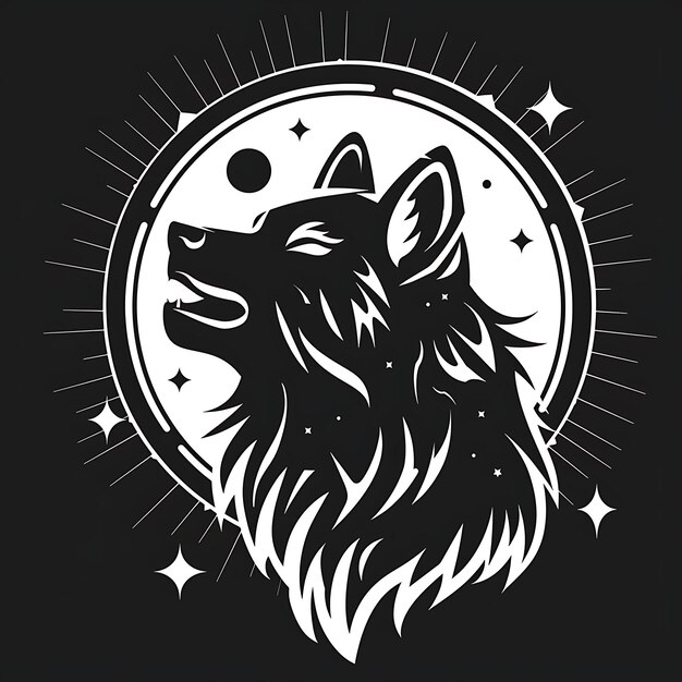 Foto icono de lobo aullando emblema con piedra de luna frontera místico lobo concepto idea diseño simple arte mínimo