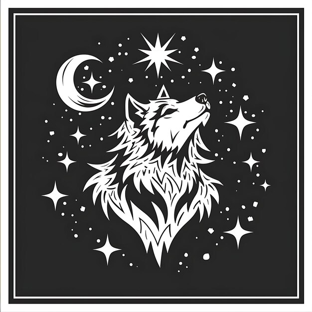 Foto icono de lobo aullando emblema con piedra de luna frontera místico lobo concepto idea diseño simple arte mínimo