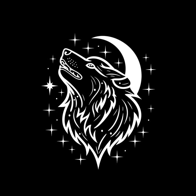 Foto icono de lobo aullando emblema con piedra de luna frontera místico lobo concepto idea diseño simple arte mínimo