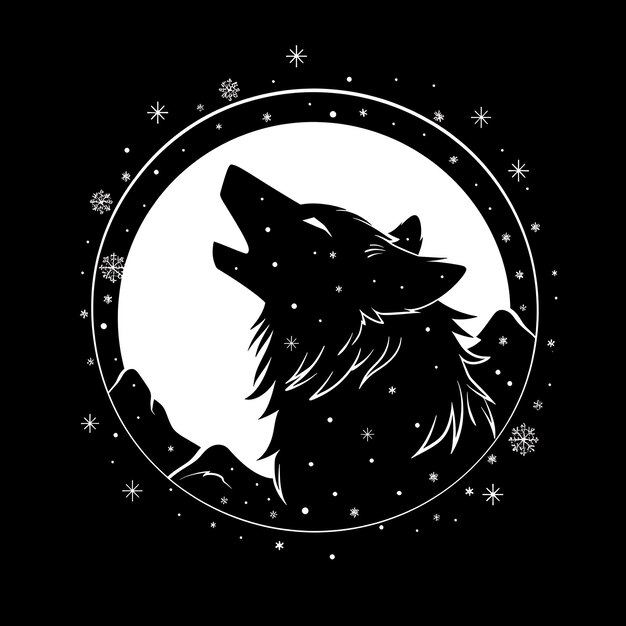 Foto el icono del lobo aullando silueta con la luna como el borde poderoso concepto idea diseño simple arte minimalista