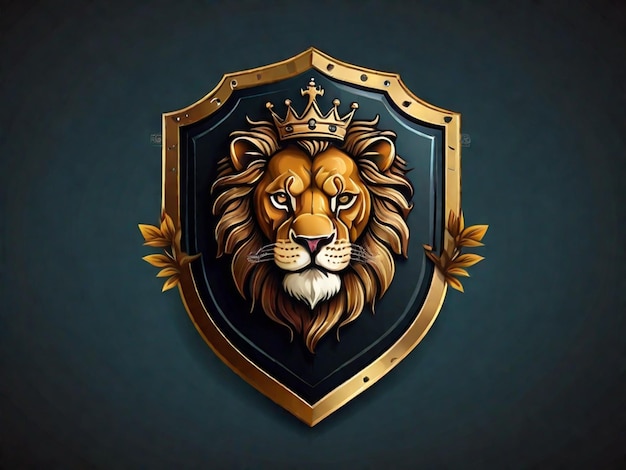 Foto icono del logotipo del escudo del león real ilustración vectorial de la insignia de cabeza de animal del rey premium