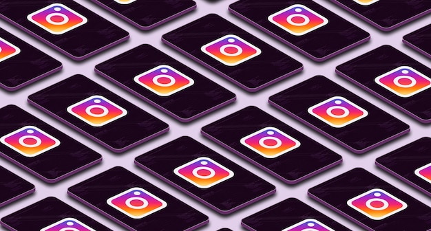 icono de logotipo de instagram en muchos teléfonos con pantalla 3d