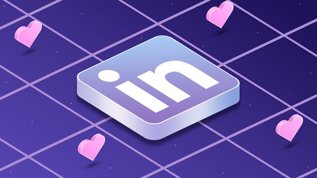 icono del logotipo de linkedin con corazones alrededor de 3d