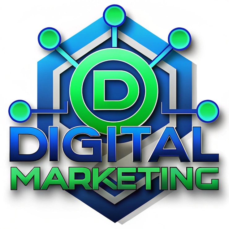 Foto icono de logotipo de marketing digital con diseño de imagen de ilustración de texto