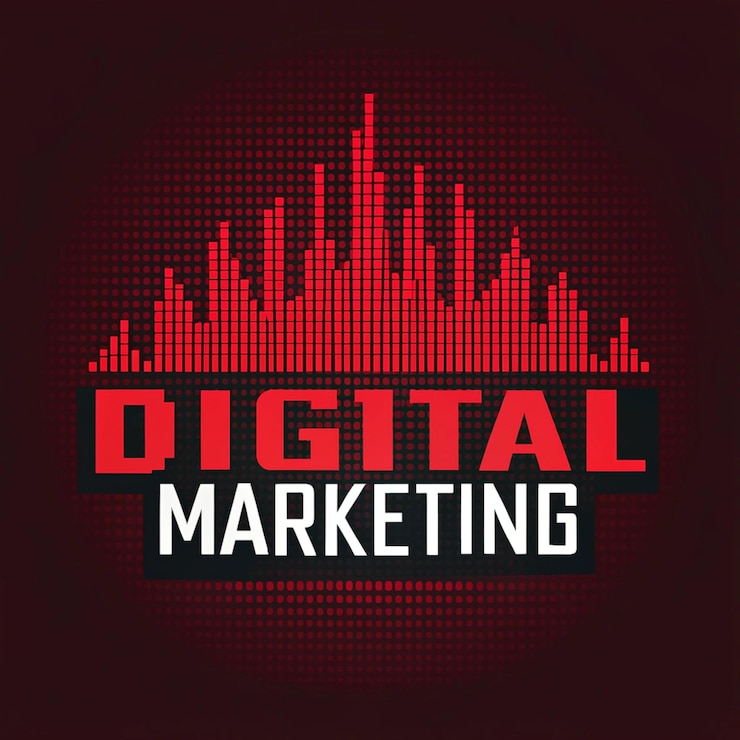 Foto icono de logotipo de marketing digital con diseño de imagen de ilustración de texto