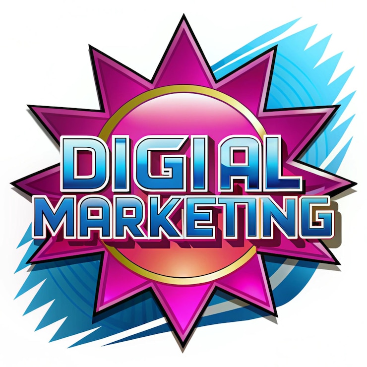 Foto icono de logotipo de marketing digital con diseño de imagen de ilustración de texto