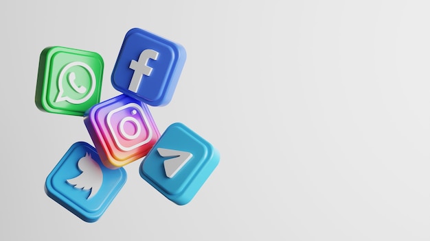 Foto Ícono de logotipo de renderizado 3d redes sociales con espacio vacío