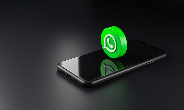 Icono del logotipo de Whatsapp sobre smartphone, renderizado 3D