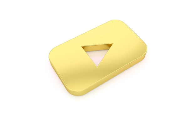 Icono de logotipo de youtube dorado aislado sobre fondo blanco