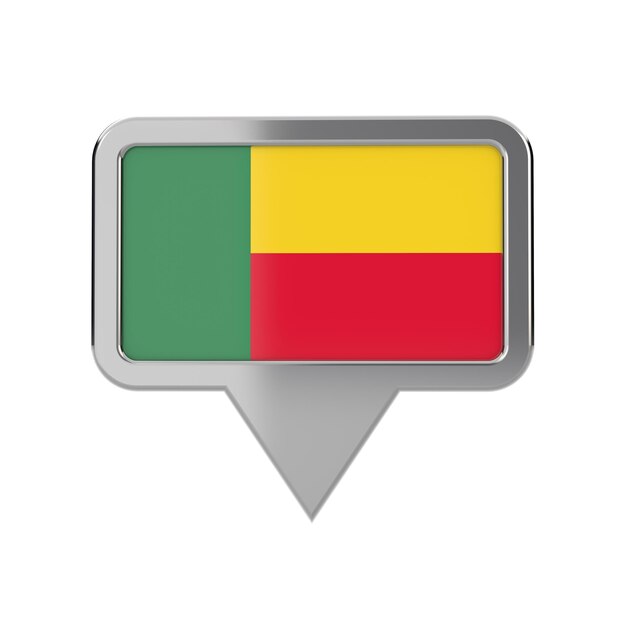 Icono de marcador de ubicación de bandera de Benín Representación 3D