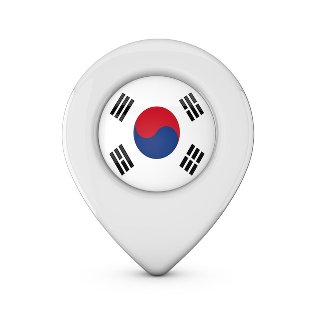 Icono de marcador de ubicación de bandera de Corea del Sur Representación 3D