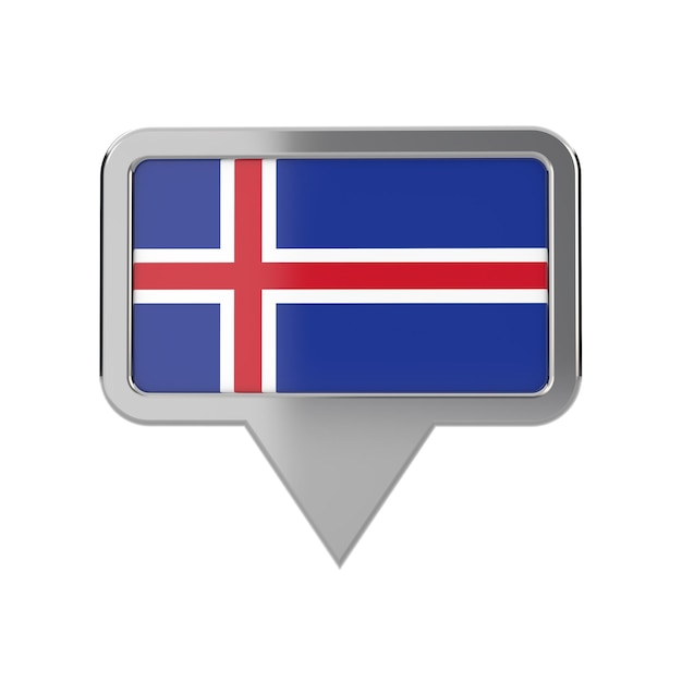 Icono de marcador de ubicación de bandera de Islandia Representación 3D