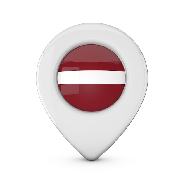Icono de marcador de ubicación de bandera de Letonia Representación 3D