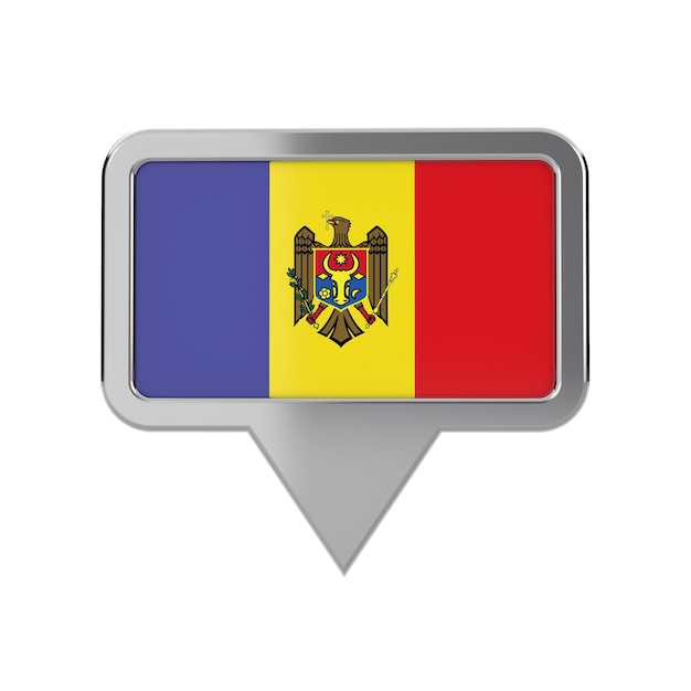 Icono de marcador de ubicación de bandera de Moldavia Representación 3D