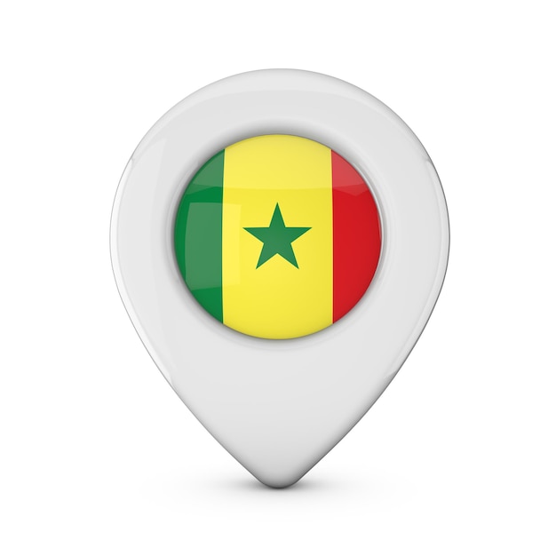 Icono de marcador de ubicación de bandera de Senegal Representación 3D