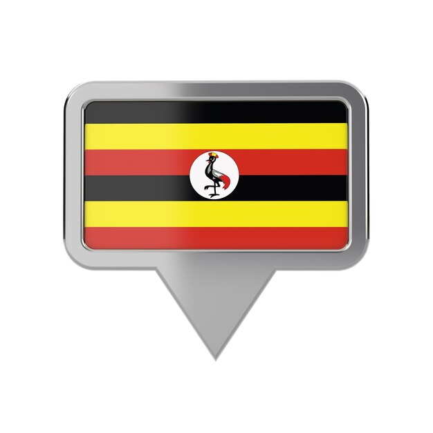 Icono de marcador de ubicación de bandera de Uganda Representación 3D