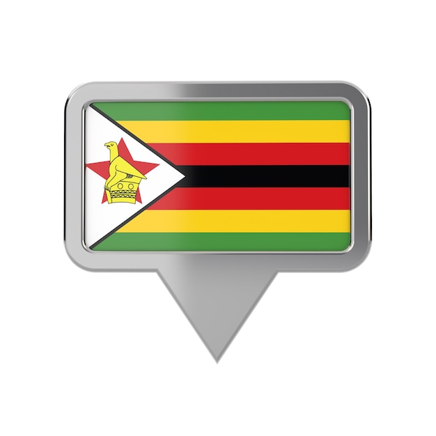 Icono de marcador de ubicación de bandera de Zimbabue Representación 3D