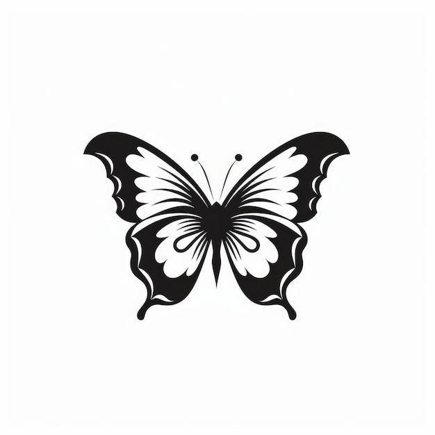 Icono de mariposa negra y blanca sobre un fondo blanco