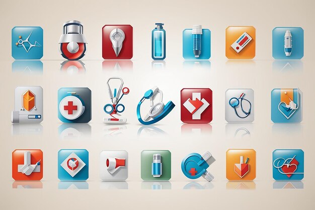 Foto icono médico y de diabetes y hospital y botones web