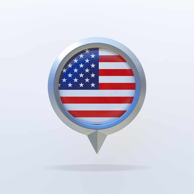 Icono metálico de la bandera estatal de los Estados Unidos de América con un indicador de ubicación