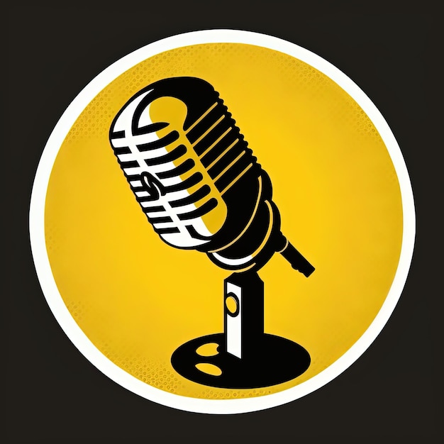 Foto icono de micrófono en círculo amarillo, logotipo de podcast, fondo blanco. ia generativa