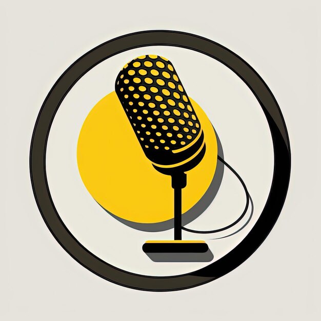 Foto icono de micrófono en círculo amarillo, logotipo de podcast, fondo blanco. ia generativa