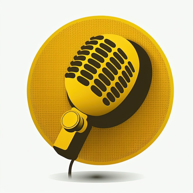 Icono de micrófono en círculo amarillo, logotipo de podcast, fondo blanco. IA generativa